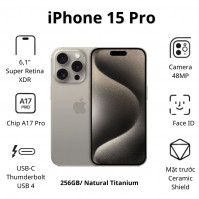 Điện thoại Apple iPhone 15 Pro (8Gb/ 256GB/ Natural Titanium)
