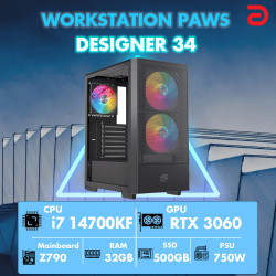 Máy tính PAWS DESIGNER 34 (I7 14700KF/Z790/32GB/RTX 3060 12Gb/750W) 
