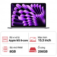 Laptop Apple Macbook Air 15 MRYM3SA/A Apple M3 8 Core CPU/ 8GB/ 256GB/ 10 core GPU/ 15.3inch/ Space Gray