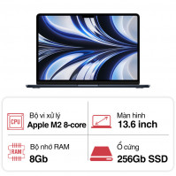 Laptop Apple Macbook Air Z1600098B (M2 8 CPU/ 16GB/ 256GB/ 10 core GPU/ Midnight)