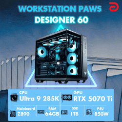 Máy tính PAWS DESIGNER 60 (Core Ultra 9 285K/Z890/64GB/RTX 5070 TI) 