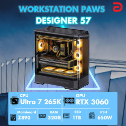 Máy tính PAWS DESIGNER 57 (Core Ultra 7 265K/Z890/32GB/RTX 3060 12Gb) 