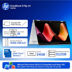 Laptop HP OmniBook 5 Flip 14-fp0055TU BZ7Q4PA (Core 7 150U/ 24GB/ 512GB SSD/ 14 inch WUXGA Touch/ Win 11/ Office/ Bạc/ Pen)