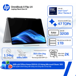 Laptop HP OmniBook X Flip 14-fm0076TU BZ7P6PA (Ultra 7 258V/ 32GB/ 512GB SSD/ 14 inch WUXGA Touch/ Win 11/ Office/ Blue/ Pen)