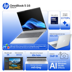 Laptop HP OmniBook 5 AI 16-af1054TU C1MN8PA (Ultra 7 255U/ 32GB/ 512GB SSD/ 16 inch WUXGA/ Win 11/ Office/ Bạc)