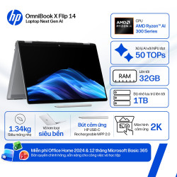 Laptop HP OmniBook X Flip 14-fk0082AU BZ7N8PA (AI 7 350/ 32GB/ 1TB SSD/ 14 inch WUXGA Touch/ Win 11/ Office/ Bạc/ Pen)