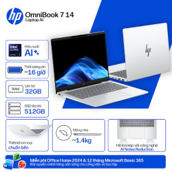 Laptop HP OmniBook 7 14-fr0027TU C1MN1PA (Ultra 7 255U/ 16GB/ 512GB SSD/ 14 inch WUXGA/ Win 11/ Office/ Bạc)
