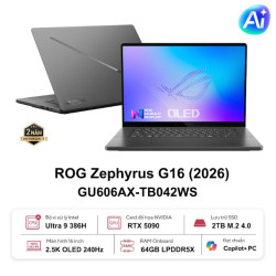 Laptop Asus Gaming ROG Zephyrus G16 GU606AX-TB042WS (Ultra 9 386H/ 64GB/ 2TB SSD/ RTX 5090 24GB/ 16 inch 2.5K/ 240Hz/ Win 11/ Office/ Grey/ Vỏ nhôm/ Túi/ Sạc nhanh)