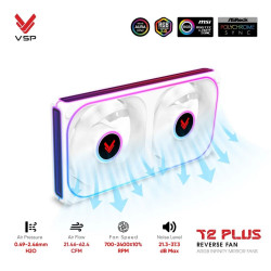 Quạt case VSP T2 PLUS Reverse Trắng(ARGB Infinity Mirror/Fan Đôi Cánh Ngược)