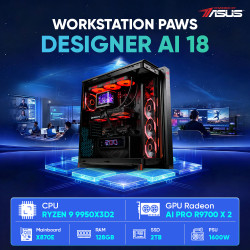 Máy tính PAWS AI Ryzen 9 9950X3D2/X870/128GB/AIPRO R9700 32Gbx2  POWER BY ASUS 