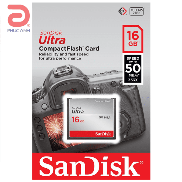 Thẻ nhớ SD CF Sandisk 16Gb  (Read/Write: 50/20MB/s)