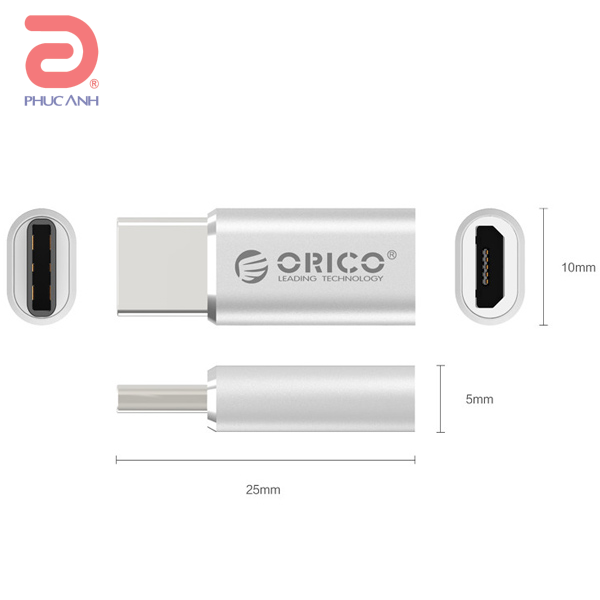 Đầu chuyển Orico CTM1-SV Micro USB sang USB-C (Sử dụng để nối thiết bị cổng Mirco B với cổng Type C.)