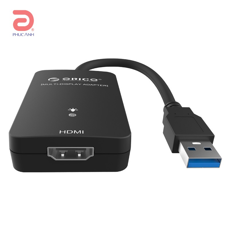 Cáp chuyển Orico DU3H từ USB3.0 sang HDMI: Đèn LED hiển thị. Hỗ trợ độ phân giải 2K (2048 x 1152P).
