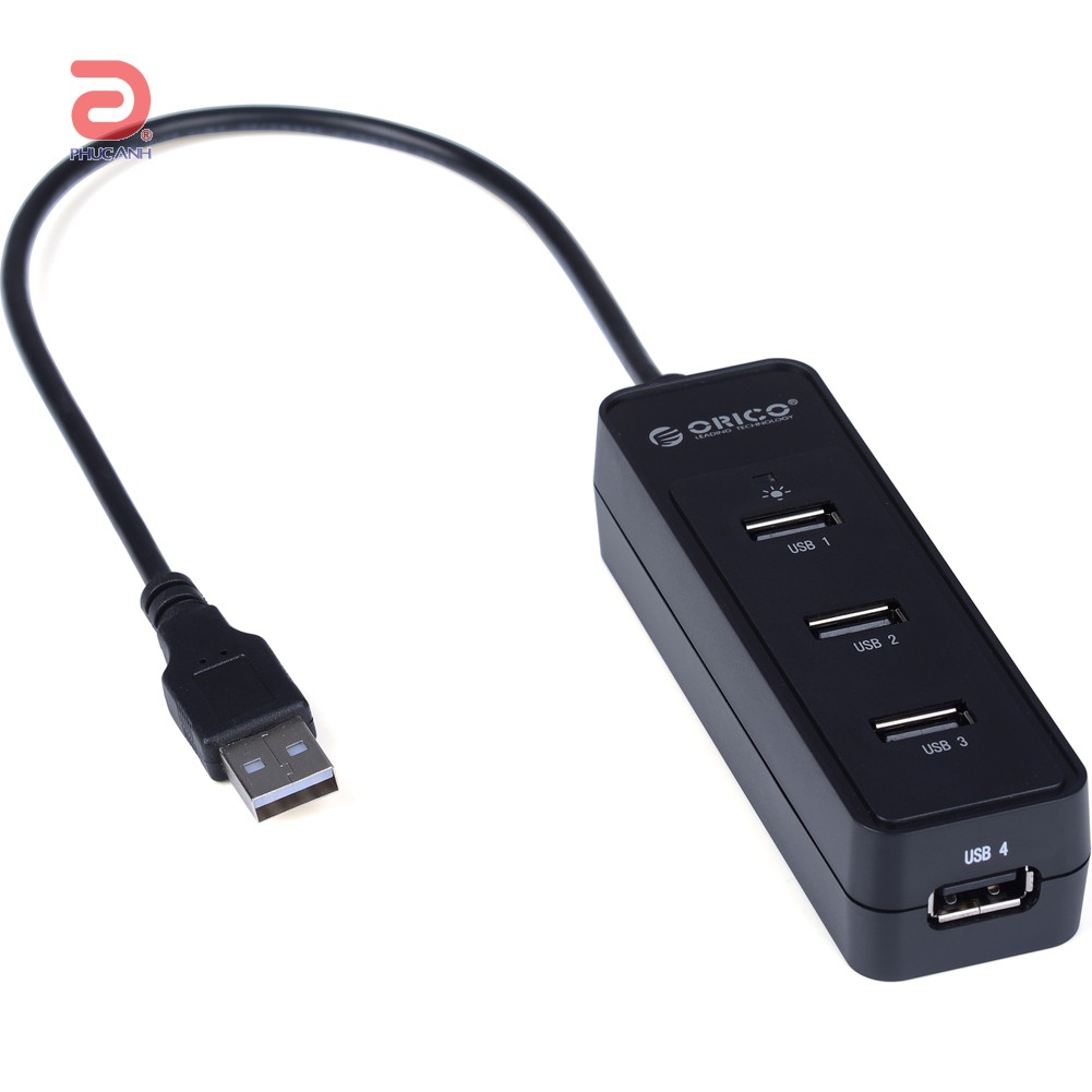 Bộ chia USB 1 ra 4 Orico W5P-U2 (USB2.0) (Đầu vào (input): Cáp 0/ 2m USB 2.0 Đầu ra (output): 4 cổng USB 2.0 Type A. Có đèn LED)