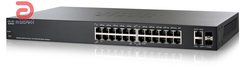 Thiết bị chia mạng Cisco SLM224PT-EU SF 200-24P 24-Port 10/ 100 PoE Smart Switch