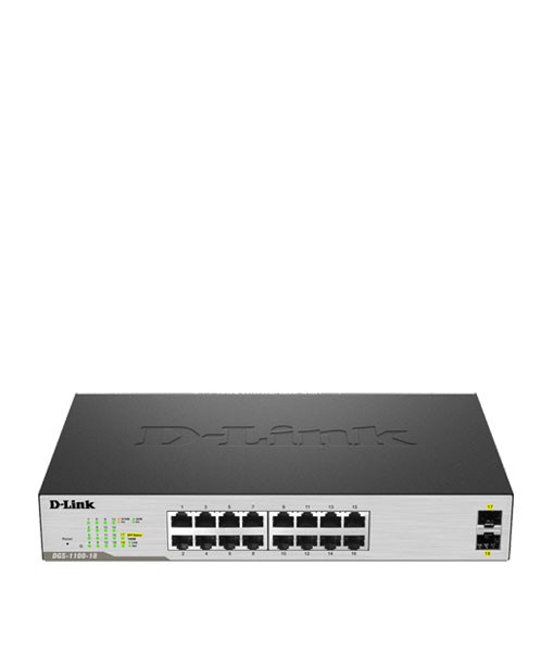 Thiết bị chia mạng Dlink DGS-1100-18 (Smart Switch 16-port RJ45 10/ 100/ 1000BASE-TX + 2-port 10/ 100/ 1000BASE-T SFP (mini-GBIC))