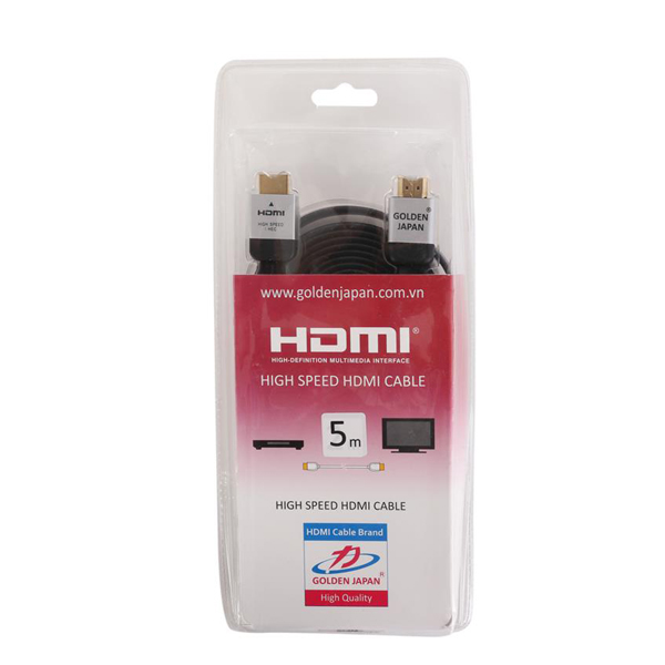 Cáp HDMI Golden Japan 5M: Cáp HDMI 1.4 tốc độ cao/ đầu kết nối mạ vàng chống ăn mòn. Tương thích chuẩn hình ảnh Full HD/ 3D/ 4K-2K/ Xbox/ PlayStation 3…