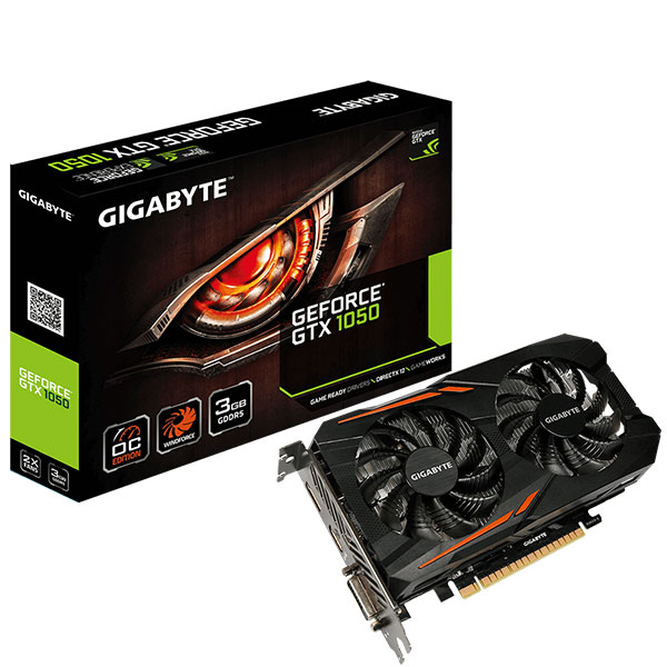 Cạc đồ họa Gigabyte GV-GTX1050 OC-3GD (NVIDIA Geforce GTX 1050/ 3Gb/ GDDR5/ 96Bit)
