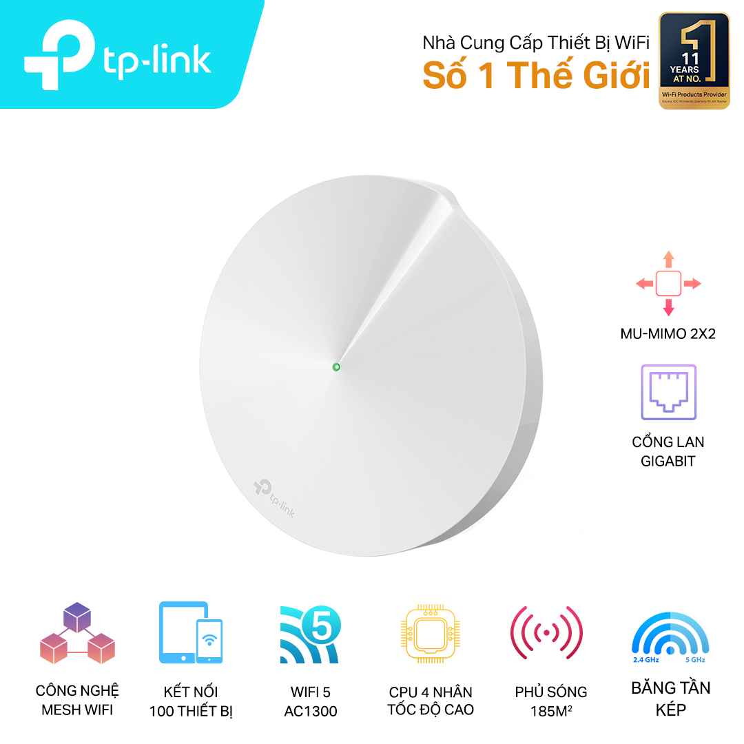 Bộ phát wifi TP-Link Deco M5 1-Pack (Chuẩn AC/ AC1300Mbps/ 4 Ăng-ten ngầm/ Wifi Mesh/ 25 User)