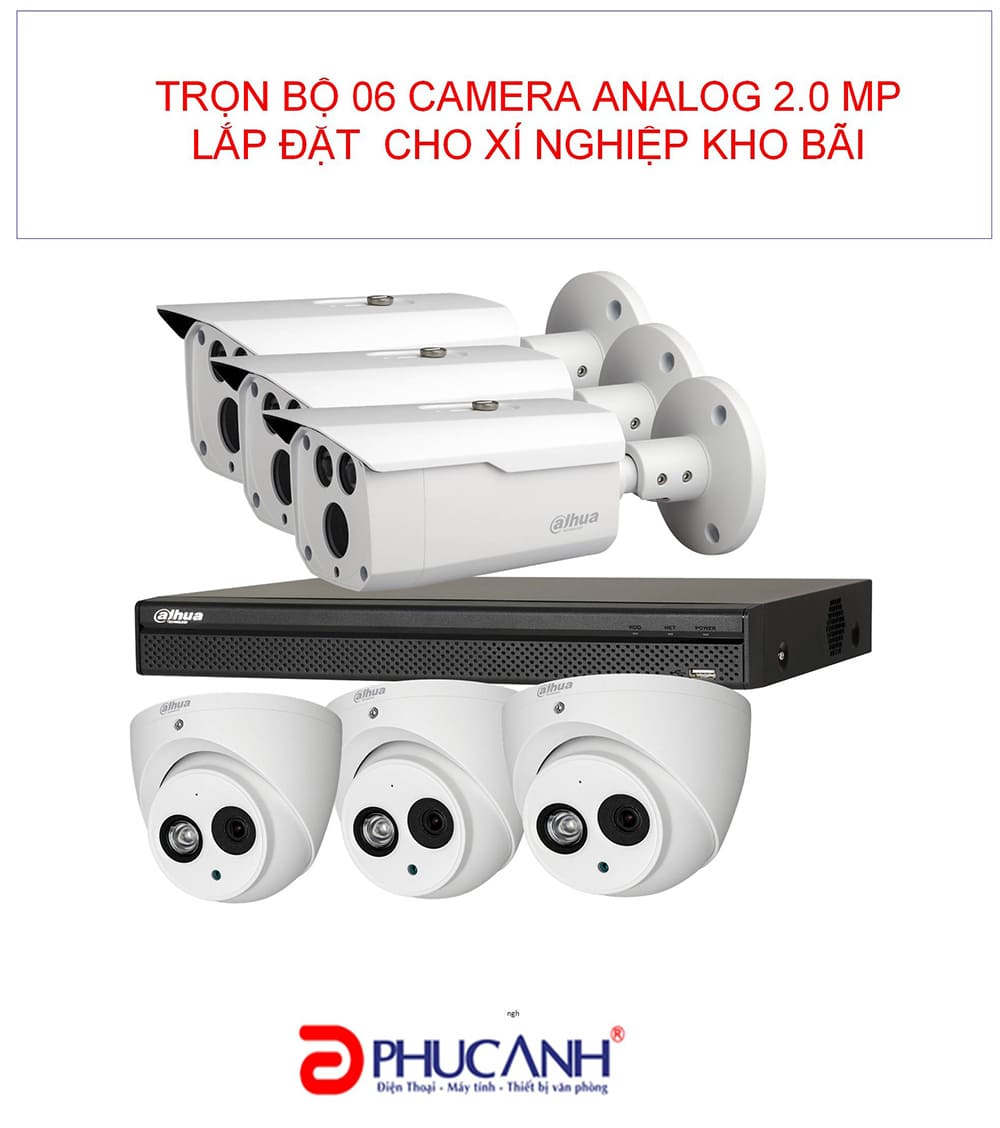 Trọn gói lắp đặt 06 camera analog 2.0 MP cho xí nghiệp kho bãi