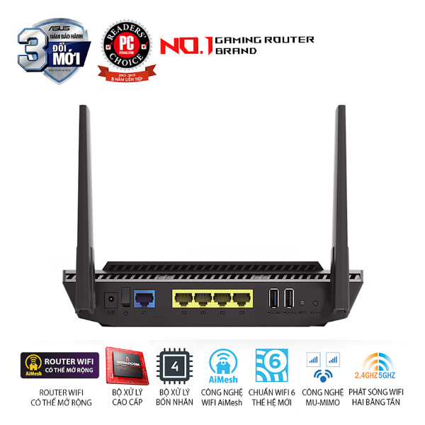 Bộ phát wifi 6 Asus RT-AX56U (Chuẩn AX/ AX1800Mbps/ 2 Ăng-ten ngoài/ Wifi Mesh/ 35 User)