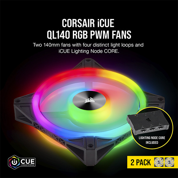 140mm Corsair QL140 RGB LED kèm Node Core