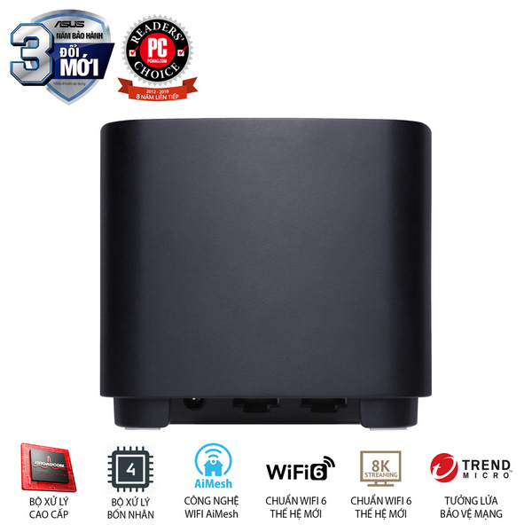 Bộ phát wifi 6 Asus ZenWiFi XD4S 3-Pack Đen (Chuẩn AX/ AX1800Mbps/ Ăng-ten ngầm/ Wifi Mesh/ 45User)