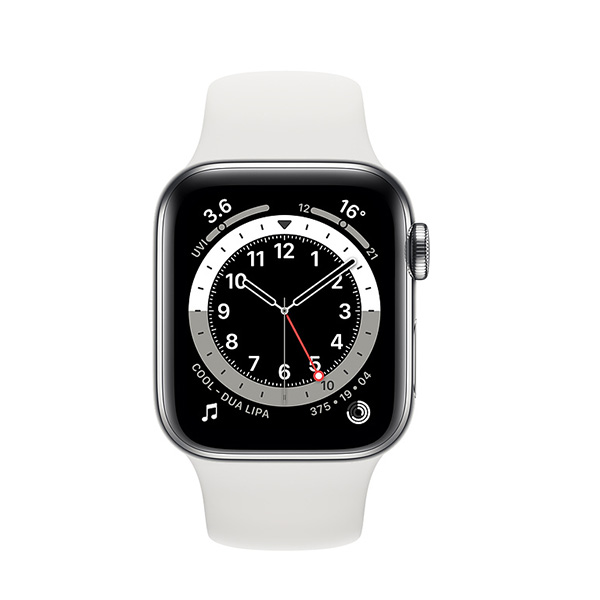 Đồng hồ thông minh Apple Watch Series 6 44mm (4G) Viền Thép Bạc - Dây Cao Su Trắng