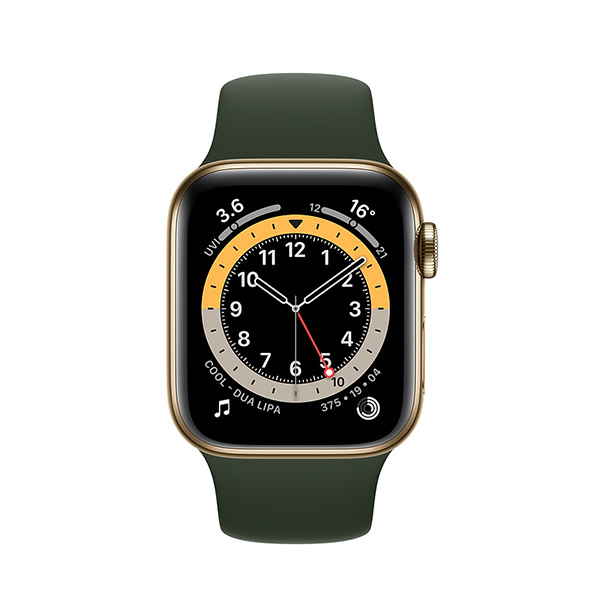 Apple Watch Series 6 44mm 4G Viền Thép Vàng- Cao su xanh