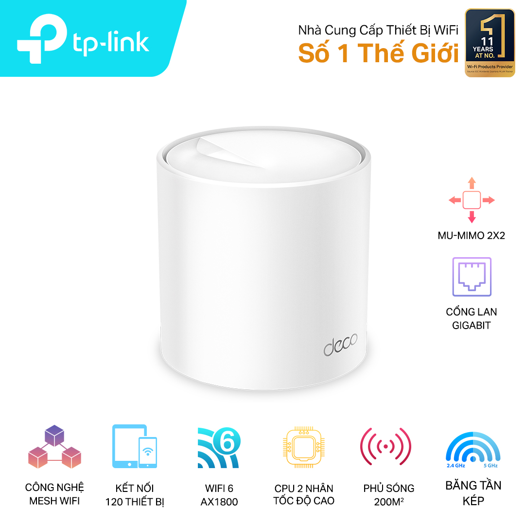 Bộ phát wifi 6 TP-Link Deco X20 1-Pack (Chuẩn AX/ AX1800Mbps/ 2 Ăng-ten ngầm/ Wifi Mesh/ 25 User)