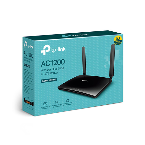 Bộ phát wifi 4G TP-Link Archer MR400 (AC1200Mbps/ Chuẩn AC/ 2 Ăng-ten ngoài/ Sim 4G/ 35 User)