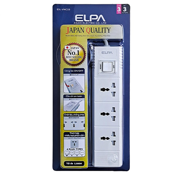 Ổ cắm điện Elpa ESL-VNC33 (3 ổ điện, 1 công tắc, dài 3m)