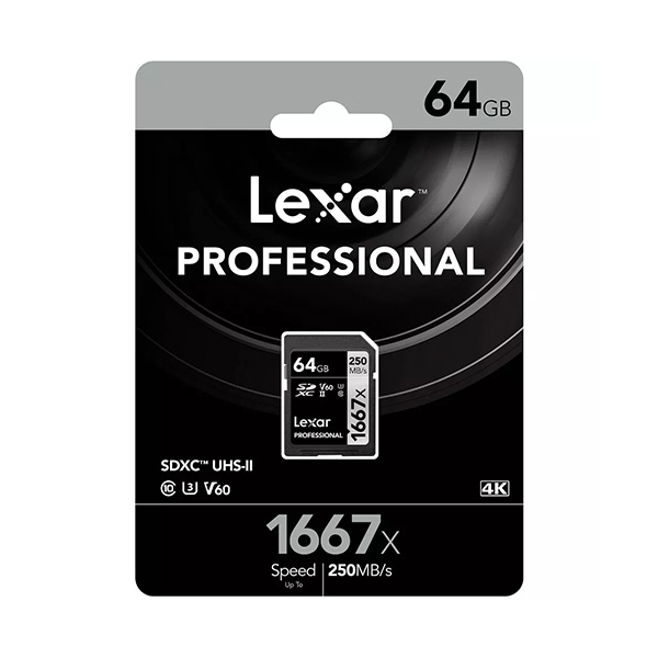 Thẻ nhớ SD Lexar Professional 1667x SDXC V30 64Gb (R/W:250/120M)
