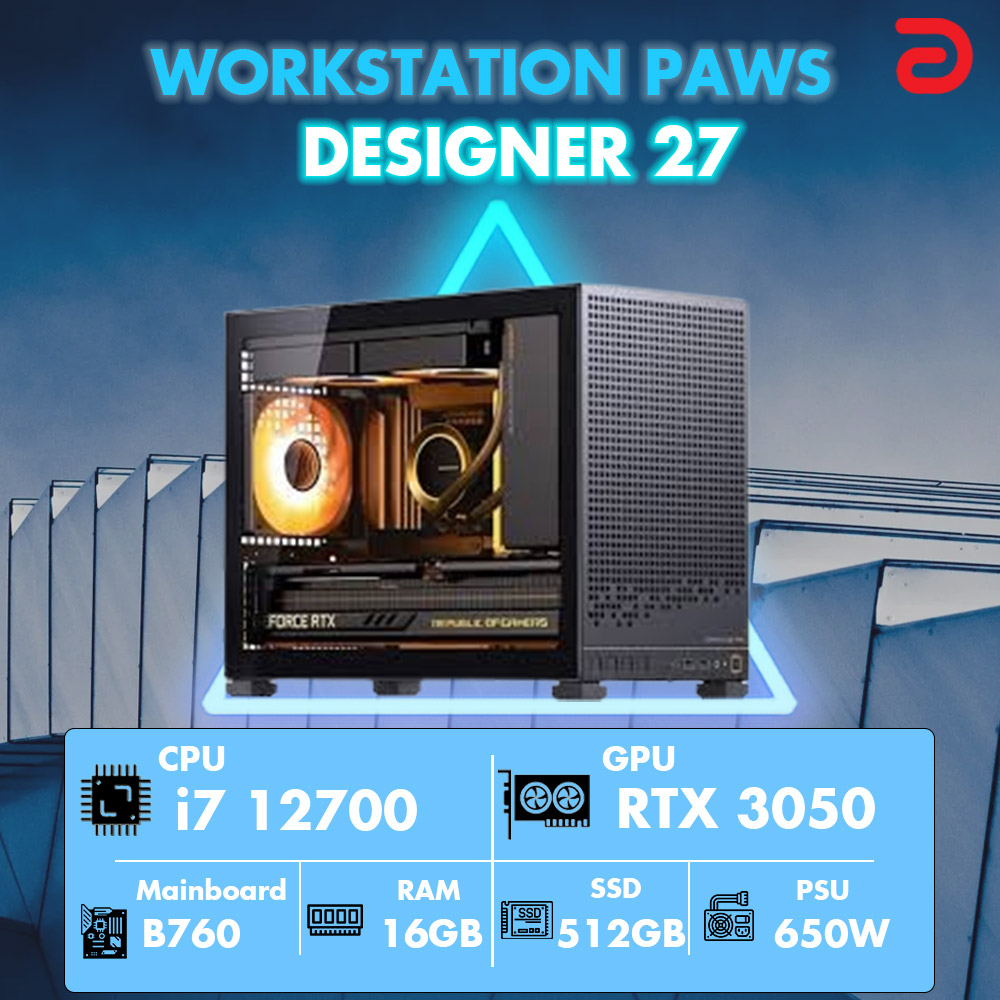 Máy tính PAWS DESIGNER 27 (I7 12700/B760/16GB/512Gb SSD/ RTX 3050 8Gb/650W) 