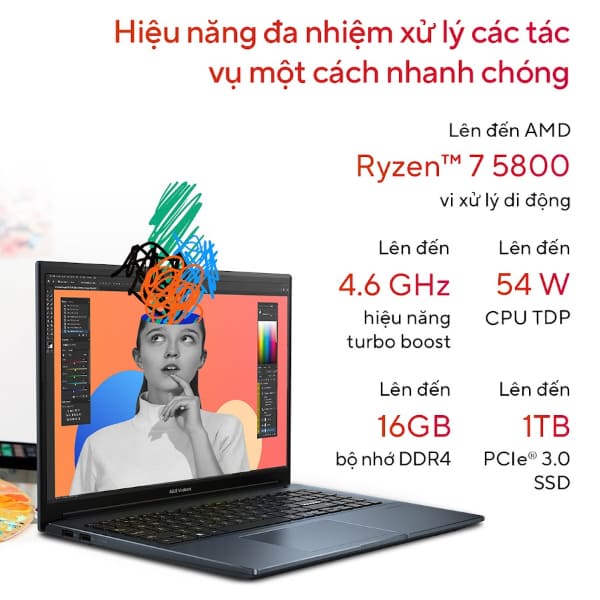 Laptop Asus Vivobook Pro M6500QC-MA002W (Ryzen 5 5600H/ 16GB/ 512GB SSD/ Nvidia GeForce RTX 3050 4Gb GDDR6/ 15.6inch 2.8K/ Windows 11 Home/ Silver/ Vỏ nhôm)