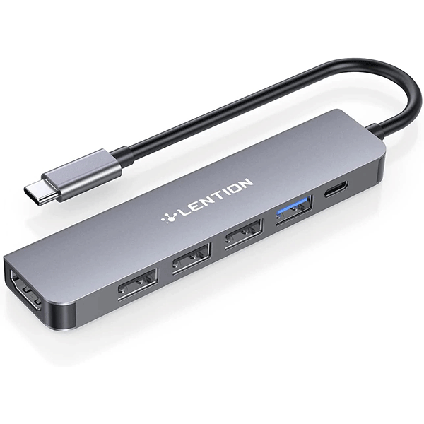 Bộ chuyển Lention CE17H USB-C 6 trong 1 USB Type-C sang HDMI, USB 3.0, 3 USB 2.0, PD (Màu xám)