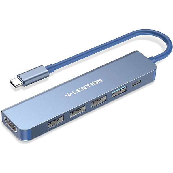 Bộ chuyển Lention CE17H USB-C 6 trong 1 USB Type-C sang HDMI, USB 3.0, 3 USB 2.0, PD (Màu xanh)