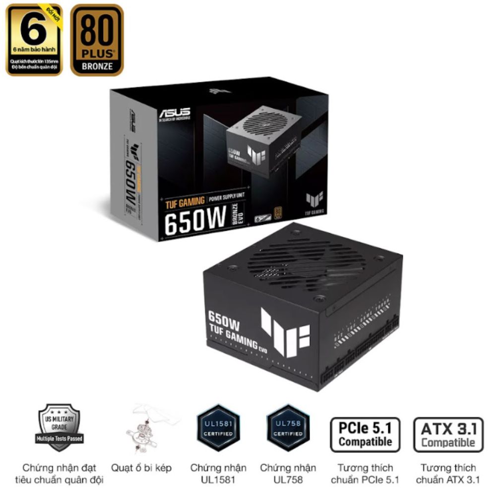 Nguồn máy tính Asus TUF Gaming 650W Bronze EVO (80 Plus Bronze/ Full-Modular)