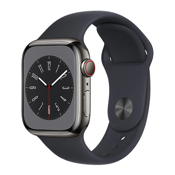 Đồng hồ thông minh Apple Watch Series 8 (41mm/ LTE/ Viền Thép/ Dây Cao Su/ Midnight/ MNJJ3VN/A)