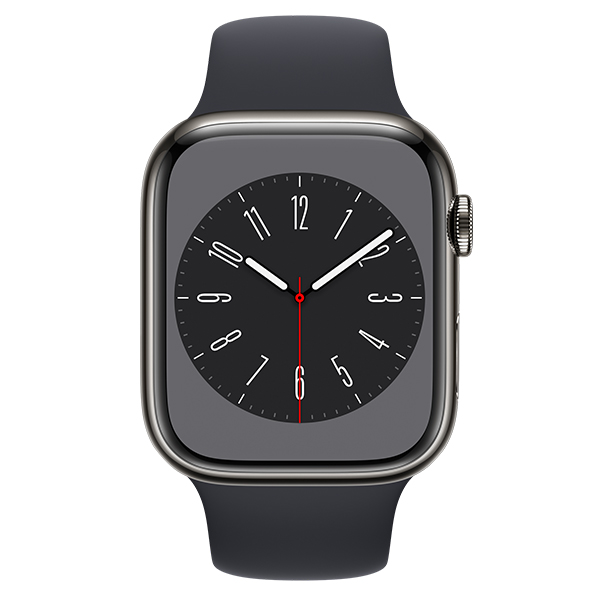 Đồng hồ thông minh Apple Watch Series 8 (41mm/ LTE/ Viền Thép/ Dây Cao Su/ Midnight/ MNJJ3VN/A)