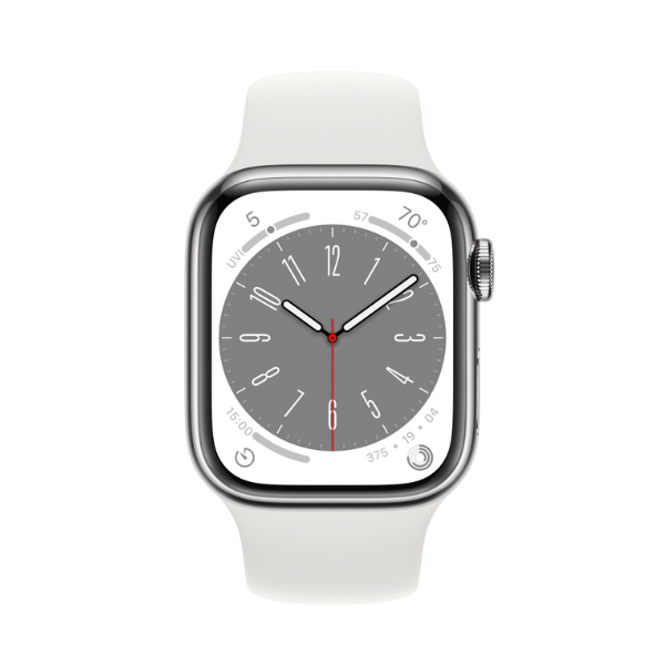 Đồng hồ thông minh Apple Watch Series 8 (41mm/ LTE/ Viền Thép/ Dây Cao Su/ White/ MNJ53VN/A)