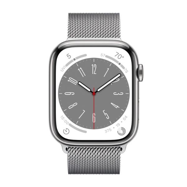 Đồng hồ thông minh Apple Watch Series 8 (41mm/ LTE/ Viền Thép/ Dây Thép/ Silver/ MNJ83VN/A)