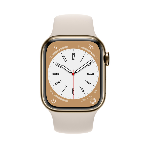 Đồng hồ thông minh Apple Watch Series 8 (41mm/ LTE/ Viền Thép/ Dây Cao Su/ Starlight/ MNJC3VN/A)