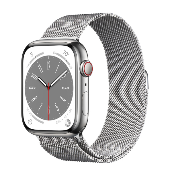 Đồng hồ thông minh Apple Watch Series 8 (45mm/ LTE/ Viền Thép/ Dây Thép/ Silver/ MNKJ3VN/A)