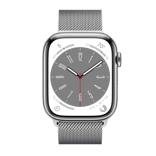 Đồng hồ thông minh Apple Watch Series 8 (45mm/ LTE/ Viền Thép/ Dây Thép/ Silver/ MNKJ3VN/A)