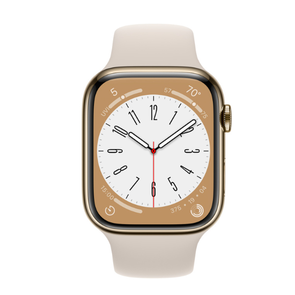 Đồng hồ thông minh Apple Watch Series 8 (45mm/ LTE/ Viền Thép/ Dây Cao Su/ Starlight/ MNKM3VN/A)