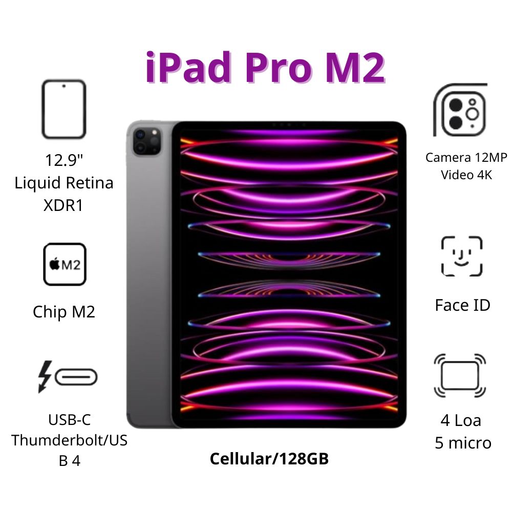 Máy tính bảng Apple IPad Pro 12.9 M2 Cellular (128Gb/ Space Gray/ MP1X3ZA/A)