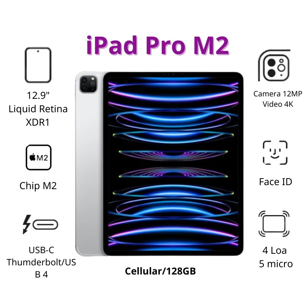 Máy tính bảng Apple IPad Pro 12.9 M2 Cellular (128Gb/ Silver/ MP1Y3ZA/A)
