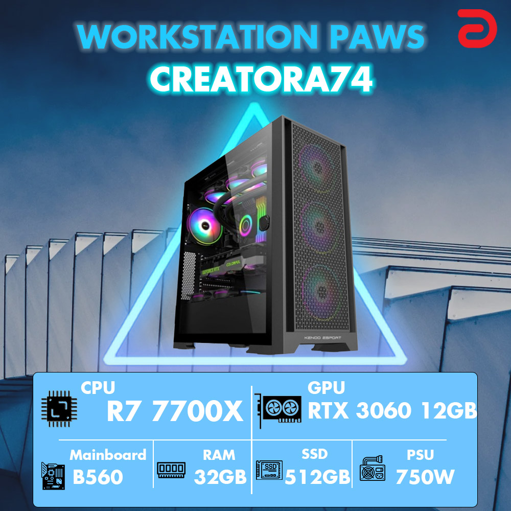 Máy trạm Workstation PAWS CREATOR R7/B650/32G/512G/RTX3060 (Ryzen 7 7700X/ 32GB/ 512GB SSD/ RTX 3060 12Gb)
