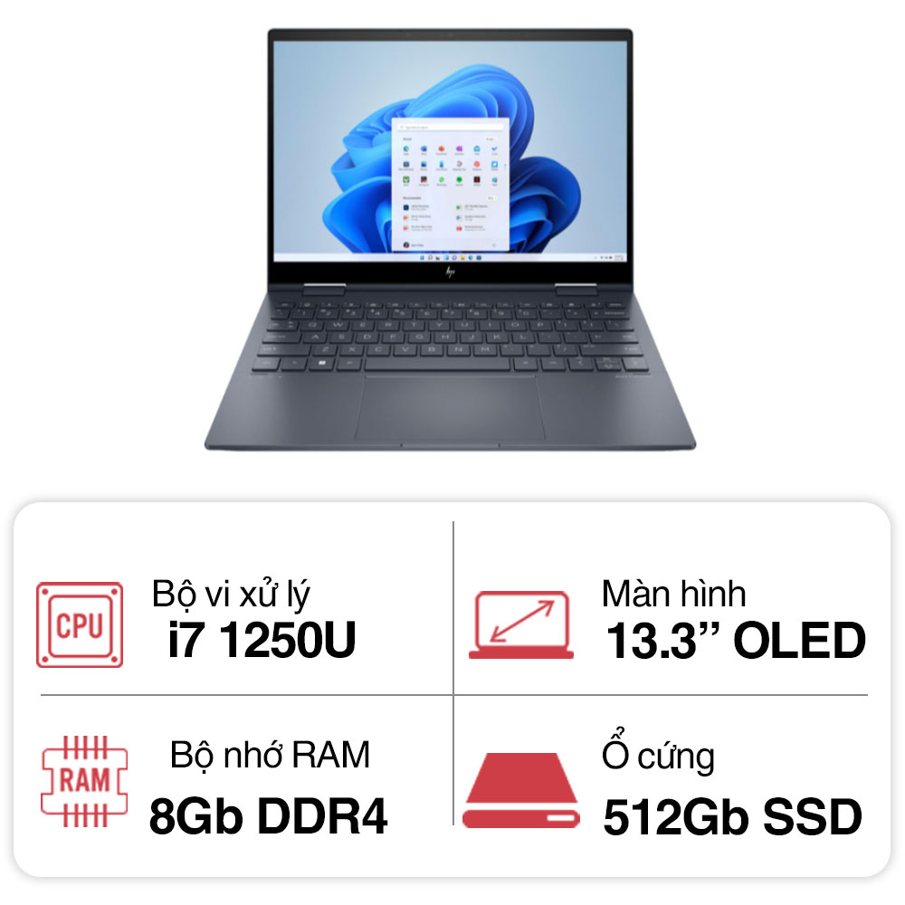 Laptop HP Envy X360 13-bf0092TU 76V59PA (i7 1250U/ 8GB/ 512GB SSD/13.3 inch OLED Touch/Win11/ Blue/ Vỏ nhôm/ Pen)